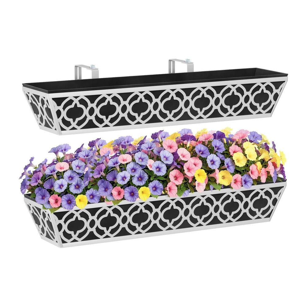 HFHOME 2 Pack 30 Inch Railing Planter Boxes with Adjustable Brackets & No...