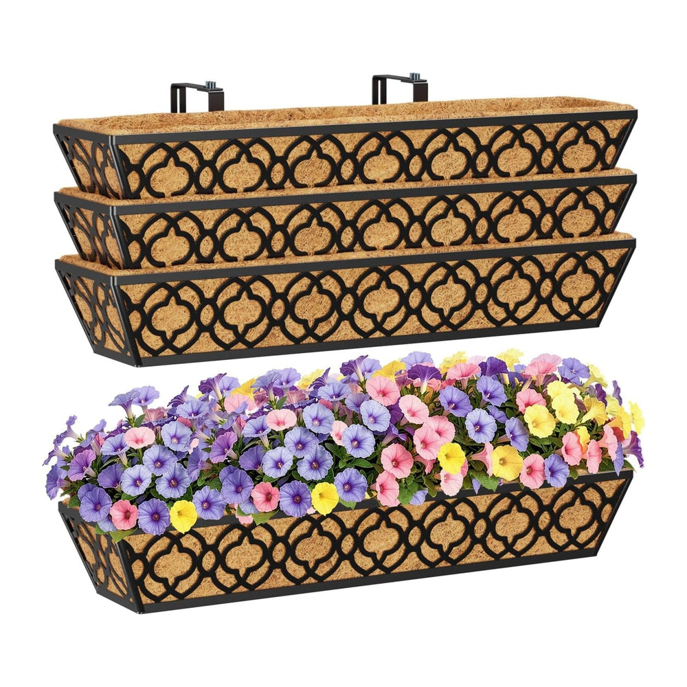 HFHOME 4 Pcs 30" Window Box Deck Railing Planter Box with Horse Trough C...