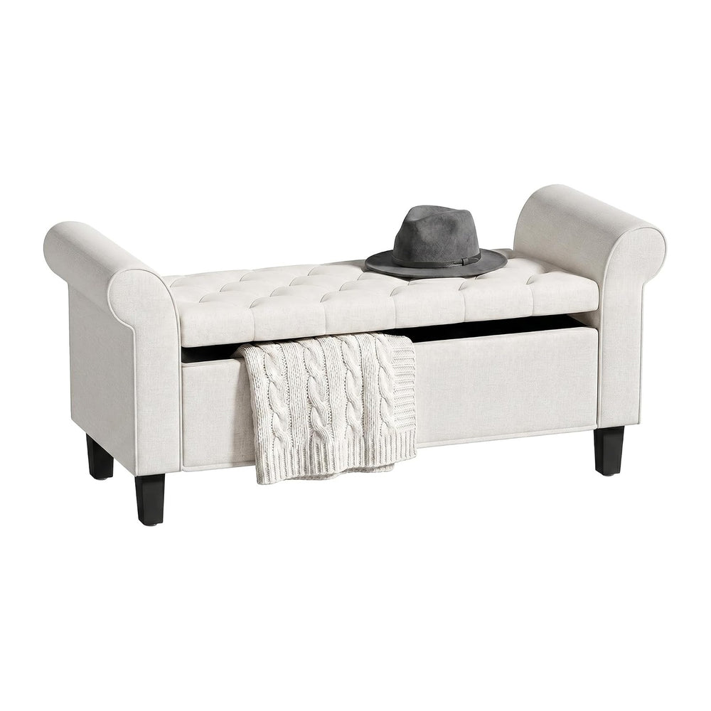 HOMCOM 47" Storage Ottoman End of Bed Bench with Rolled Arms Cream White