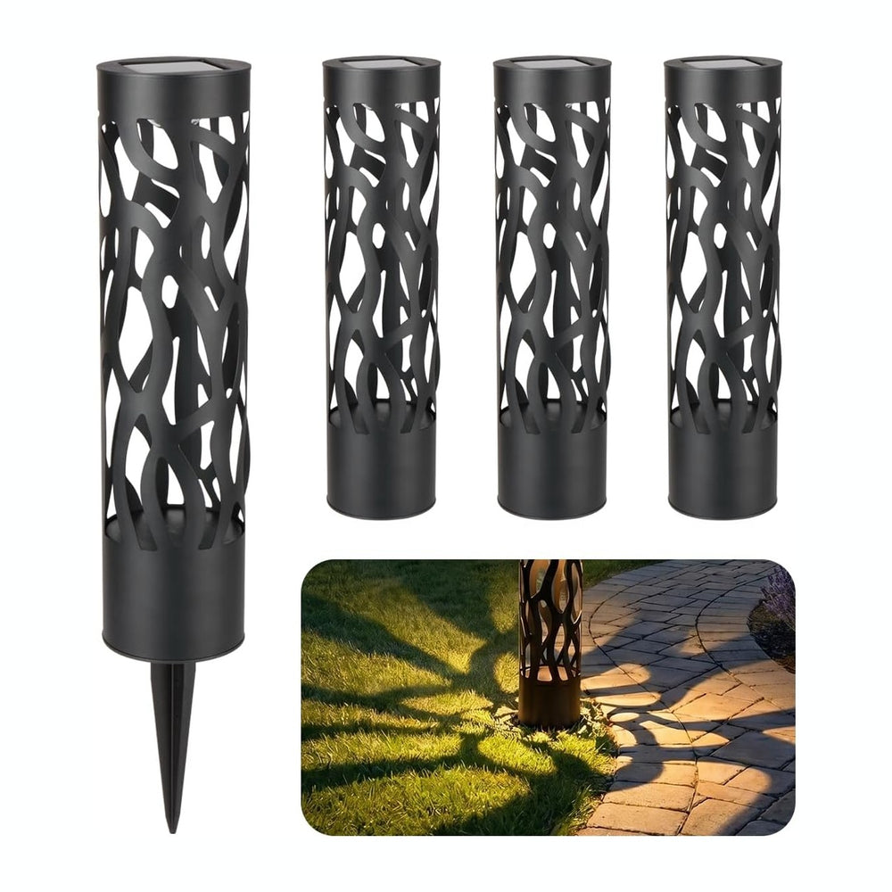 Home Zone Living Secure Solar Bollard Pathway Lights, 4-Pack, Black, 4"x...