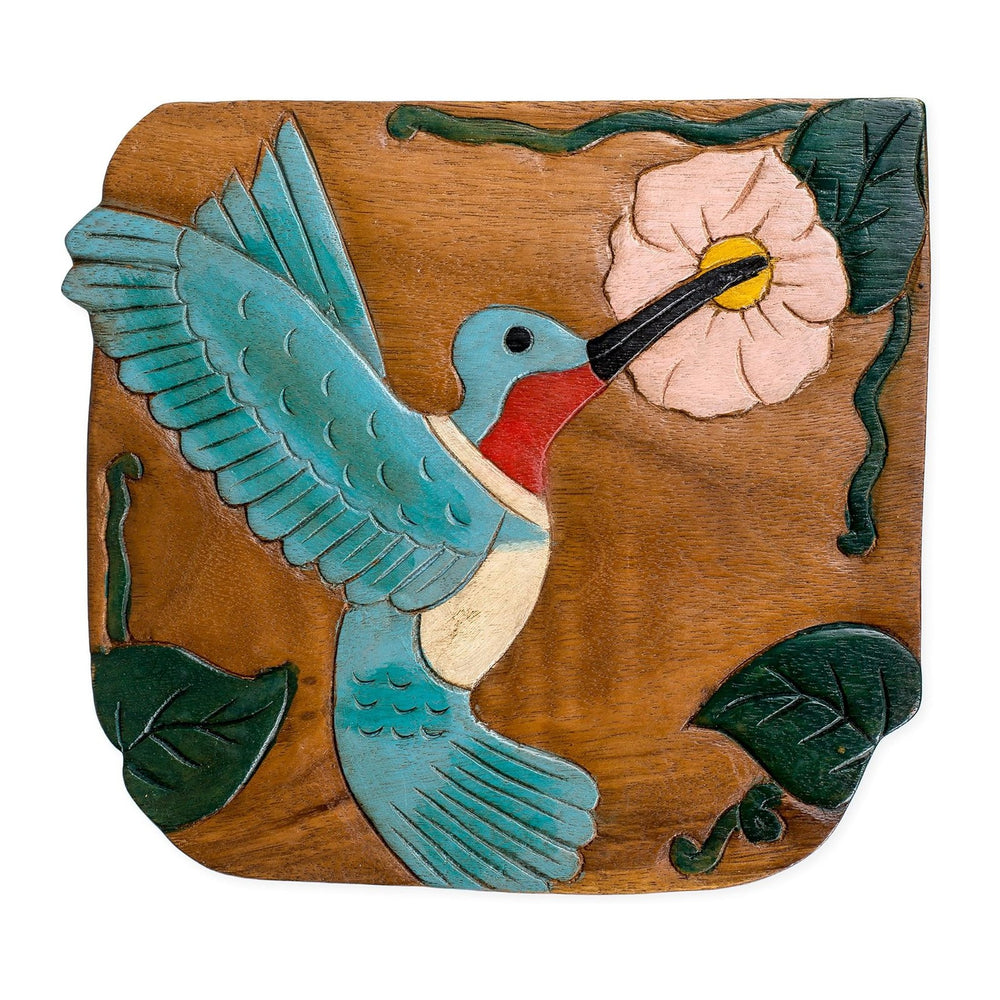 Hummingbird Bird Hand-Carved Acacia Hardwood 11 inch Decorative Animal Foot R...