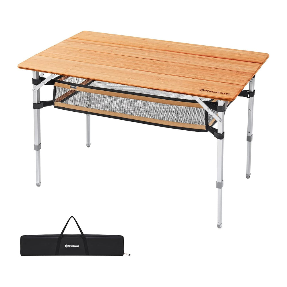 KingCamp Bamboo Folding Table Camping Table with Large Storage Bag Adjustable...