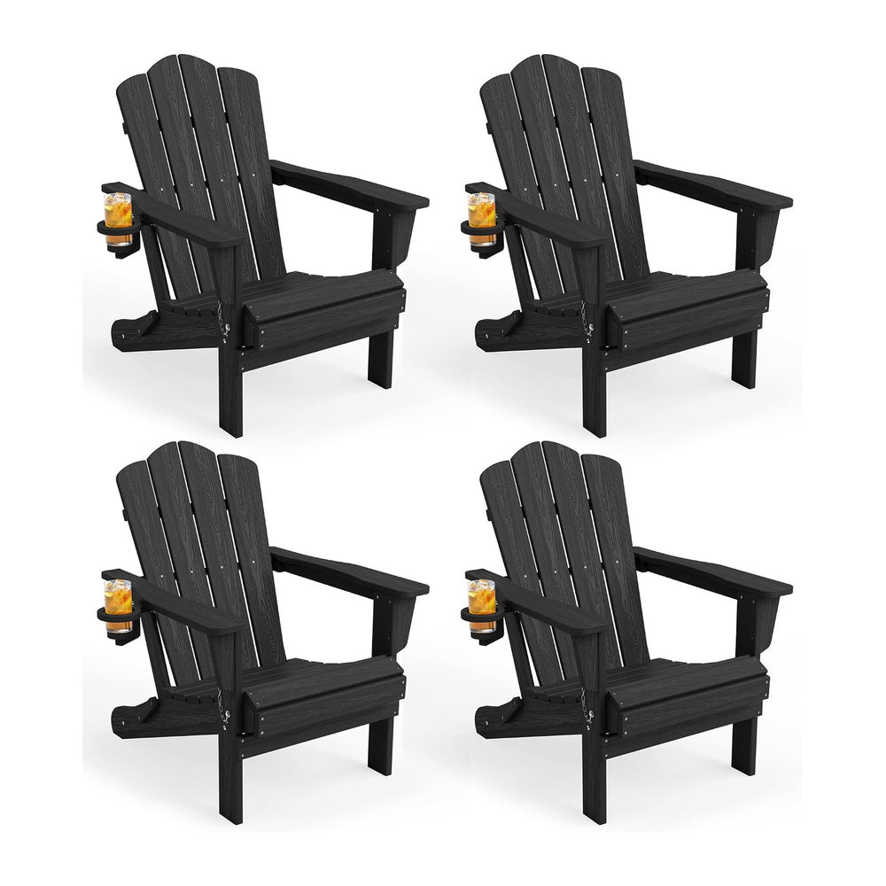 KINGYES Folding Adirondack Chair, All-Weather HDPE Material, Black, 8 Pack (4...