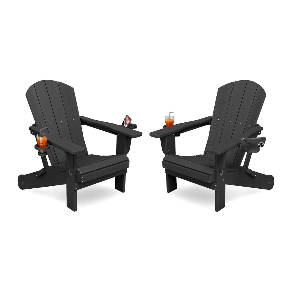 KINGYES Folding Adirondack Chair Set of 2 with 2 Cup Holders, Black