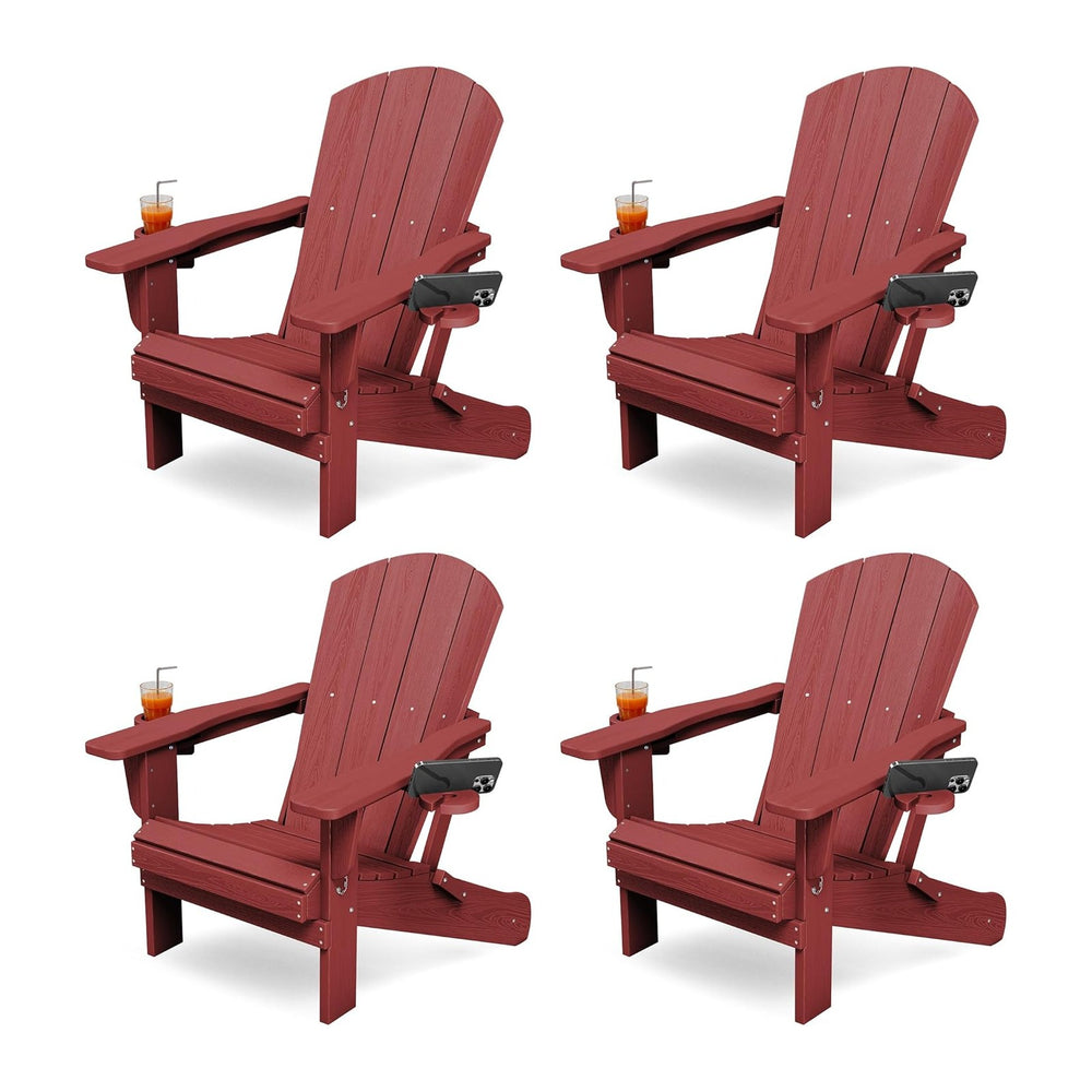 KINGYES Folding Adirondack Chair Set of 4 with 2 Cup Holders, Red