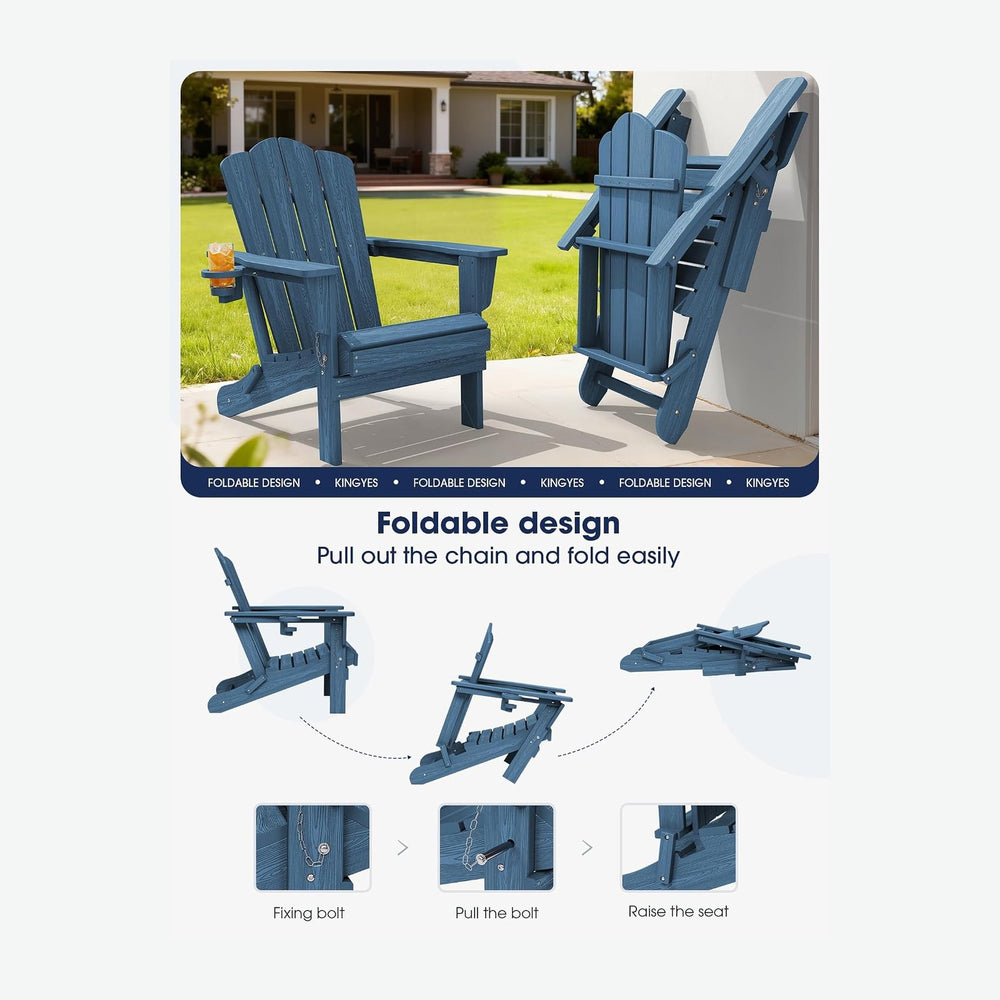 KINGYES Folding Adirondack Chair Set of 6 with Cup Holder, Navy