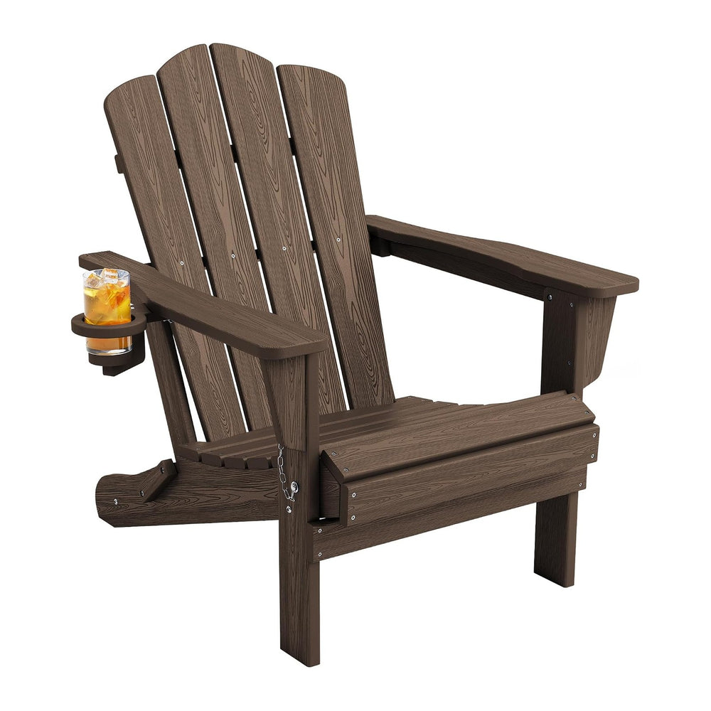 KINGYES Folding Adirondack Chair with Cup Holder, Coffee