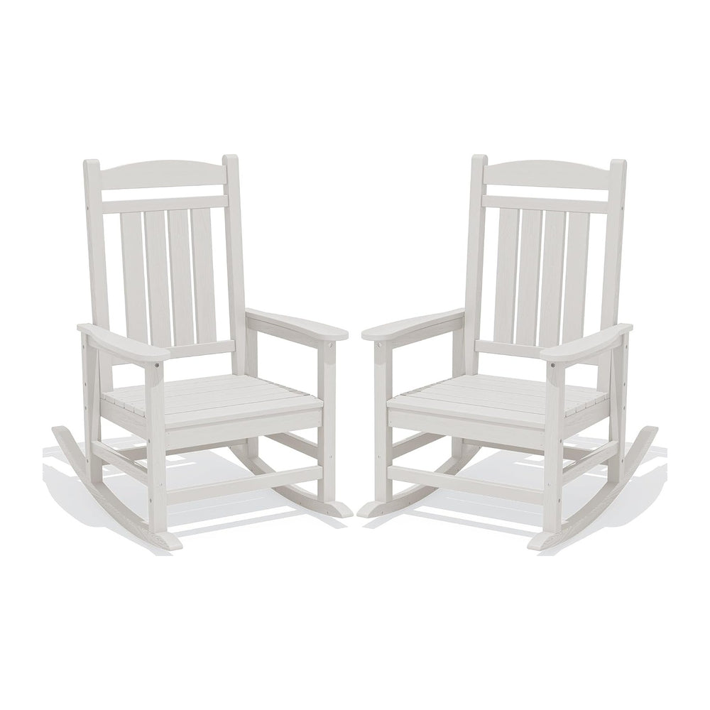 KINGYES Oversized Outdoor Rocking Chairs Set of 2, HDPE Porch Rocker, White