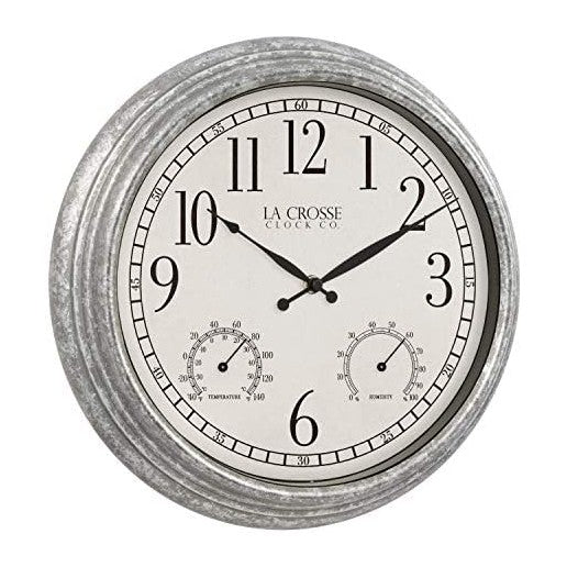 La Crosse Clock 433-3236 14-inch Silas Indoor/Outdoor Galvanized Analog Quart...