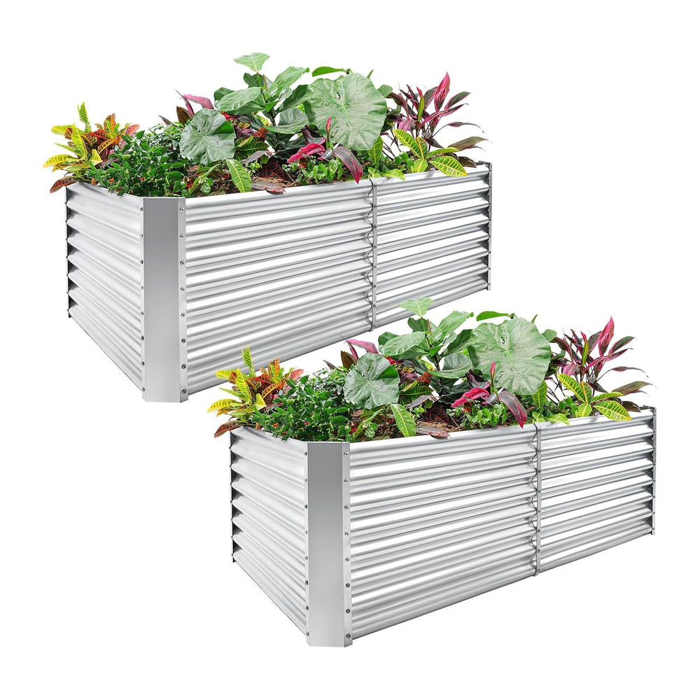 Land Guard 2 Pack 8×4×2ft Galvanized Raised Garden Bed Kit, Galvanized Plante...