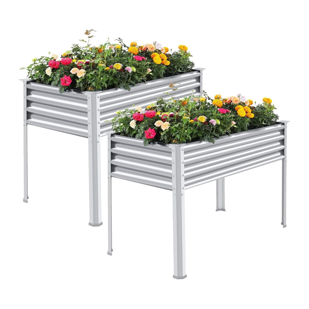 Land Guard 2 Pack Galvanized Raised Garden Bed with Legs, 48×24×32in Large Me...