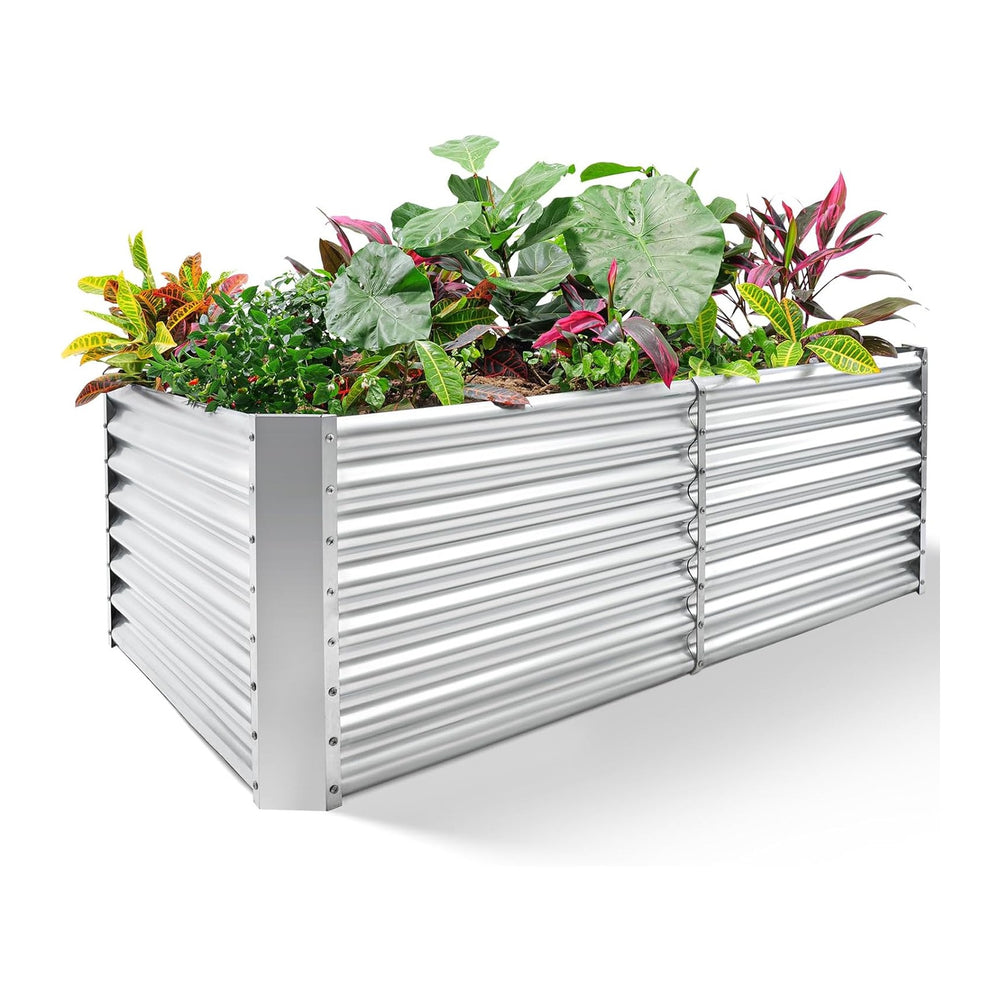 Land Guard 8×4×2 ft Galvanized Raised Garden Bed Kit, Galvanized Planter Rais...