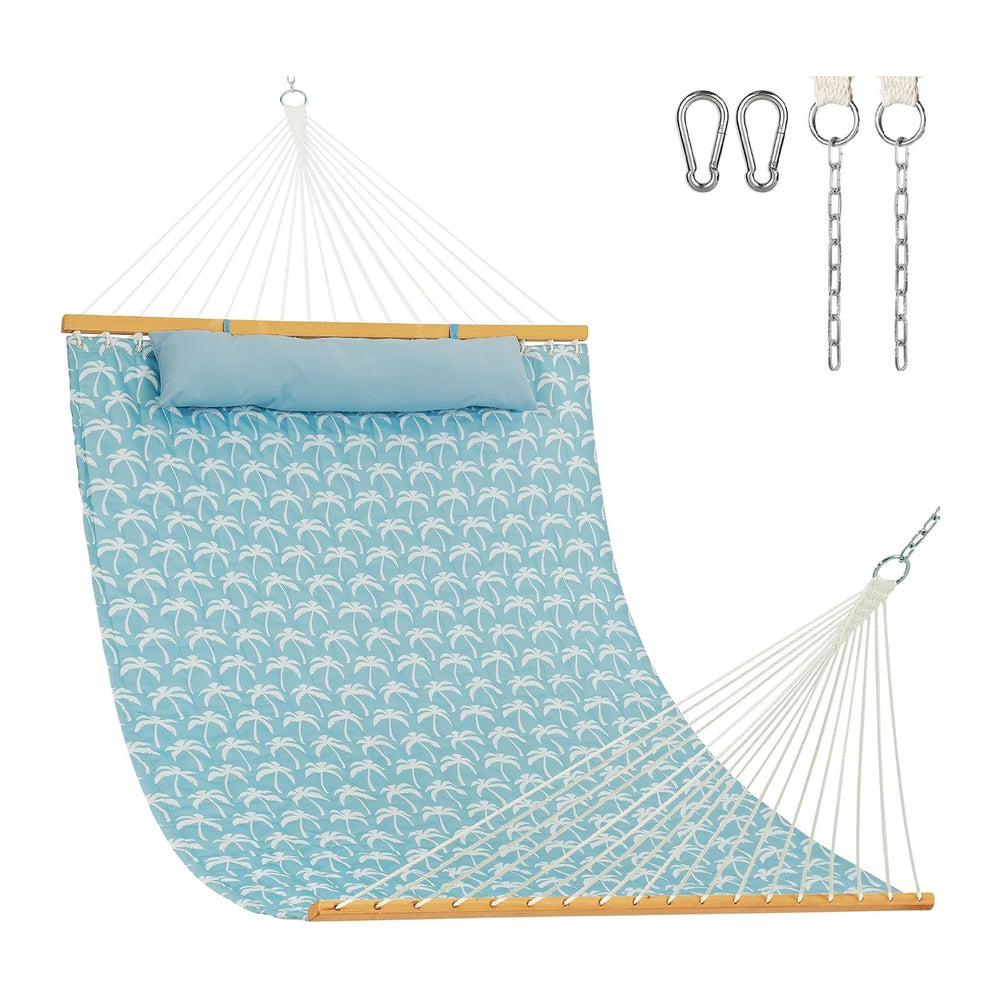 Lazy Daze 12FT Double Quilted Hammock for Outside with Pillow, Coastal Blue