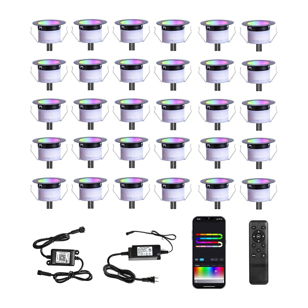 LED Deck Lights Kit, 30 Pack 1.77" Smart RGBW+IC Outdoor Lights | Low Vo...