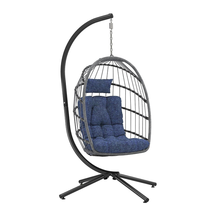 LEYCAY Hanging Egg Chair with Stand, Outdoor Indoor Egg Swing - Dark Blue