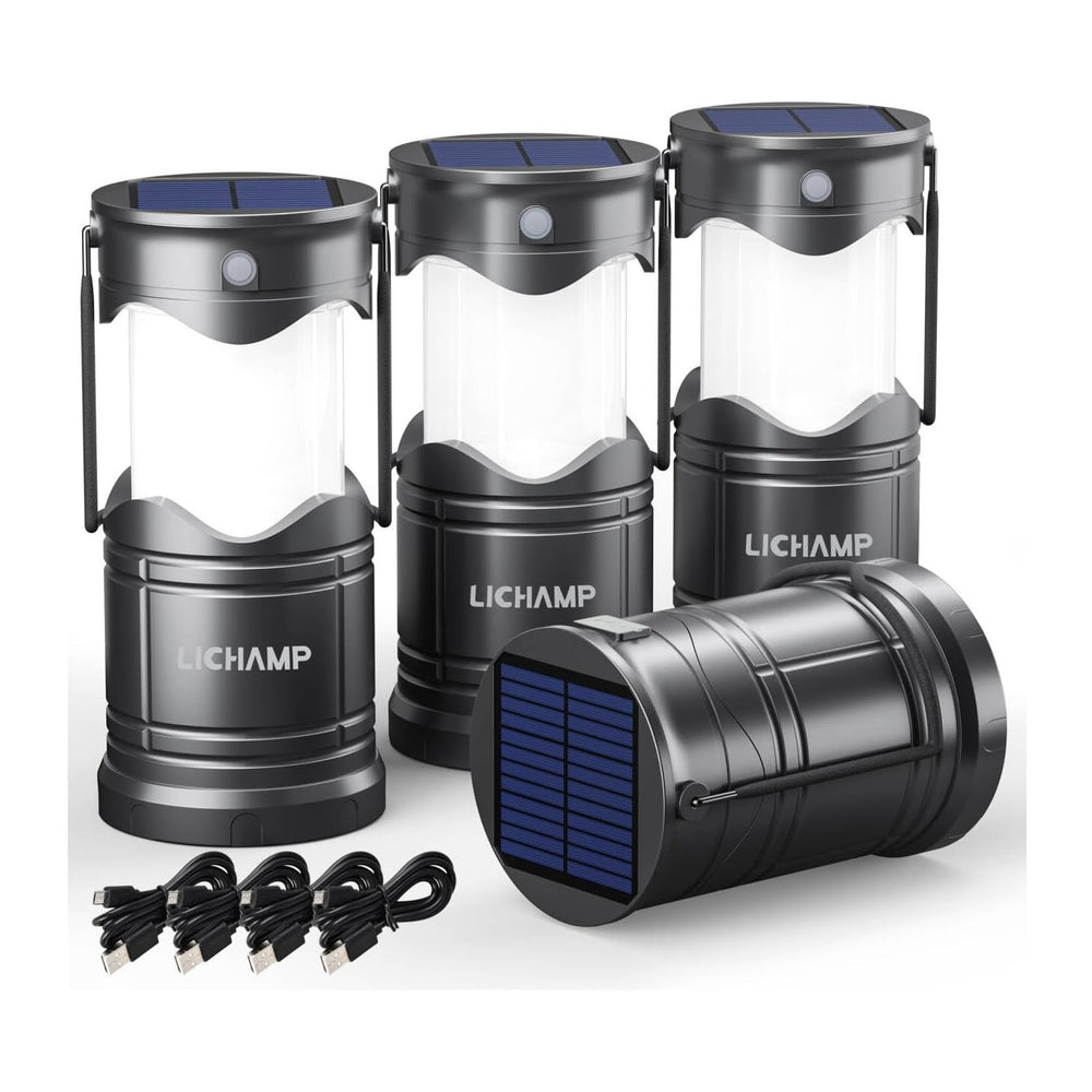 Lichamp 4-Pack Solar Camping Lantern, USB Rechargeable LED Lanterns Battery P...