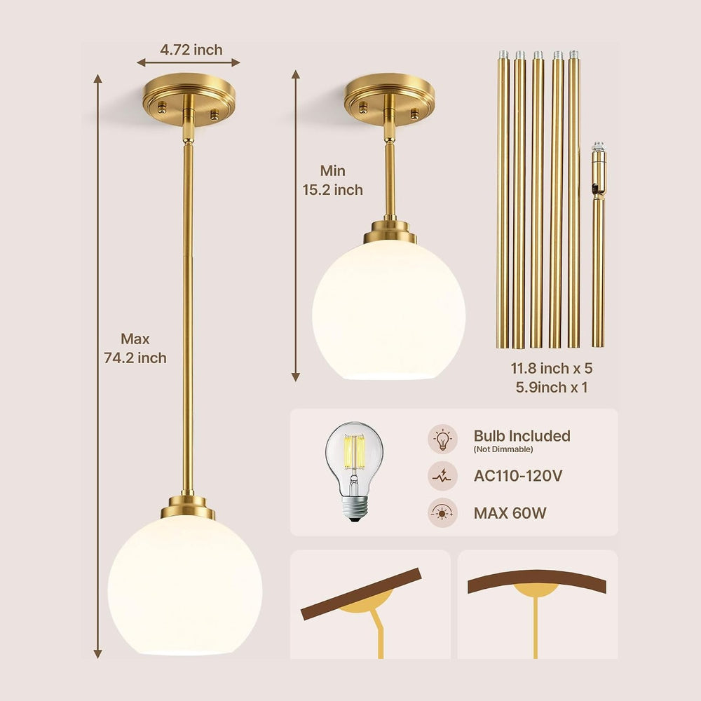 Majade 7.4" Globe Pendant Lights Mid Century Modern Kitchen Island Penda...