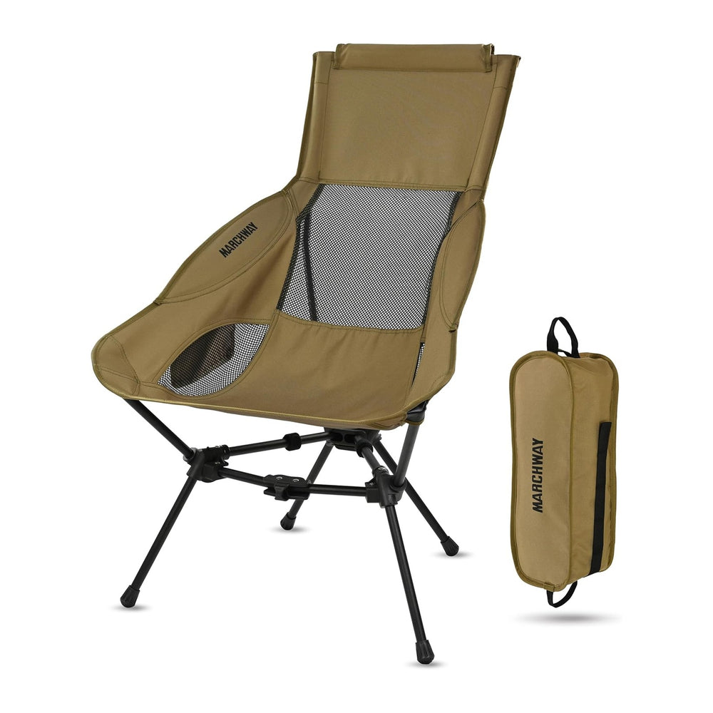 MARCHWAY Lightweight Folding High Back Camping Chair with Head Support, Stabl...