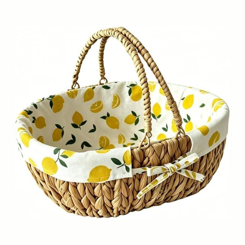 Medium Picnic Basket, Woven Water Hyacinth with Handles for Camping