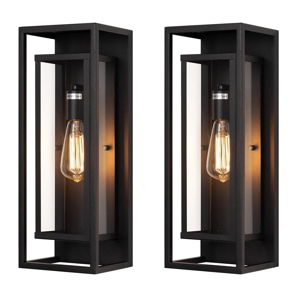 mirrea 18" Modern Outdoor Porch Wall Light, Matte Black, 2 Pack