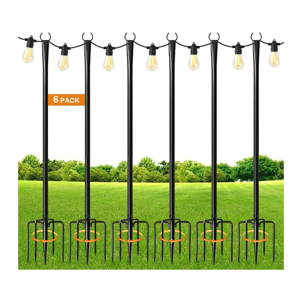 MuliVid 6 Pack 9FT String Light Poles for Outdoor,Metal Lights Hanging Pole O...