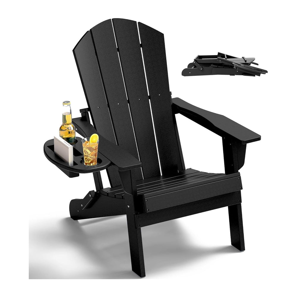 NAVINE Folding Adirondack Chairs with 4-in-1 Cup Holder for Fire Pit, Black