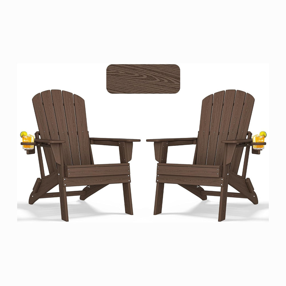 nevilywood Folding Adirondack Chairs Set of 2, HDPE Cup Holders, Coffee