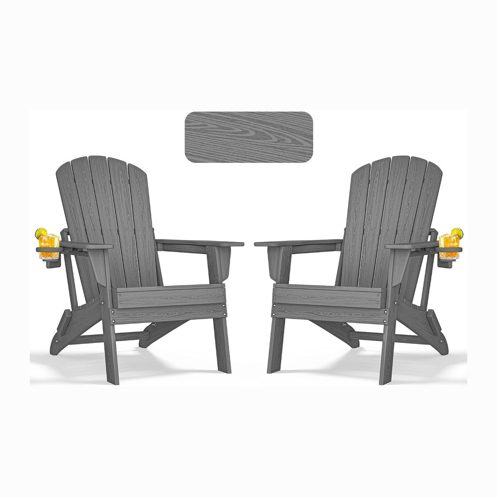nevilywood Folding Adirondack Chairs Set of 2, HDPE Cup Holders, Grey