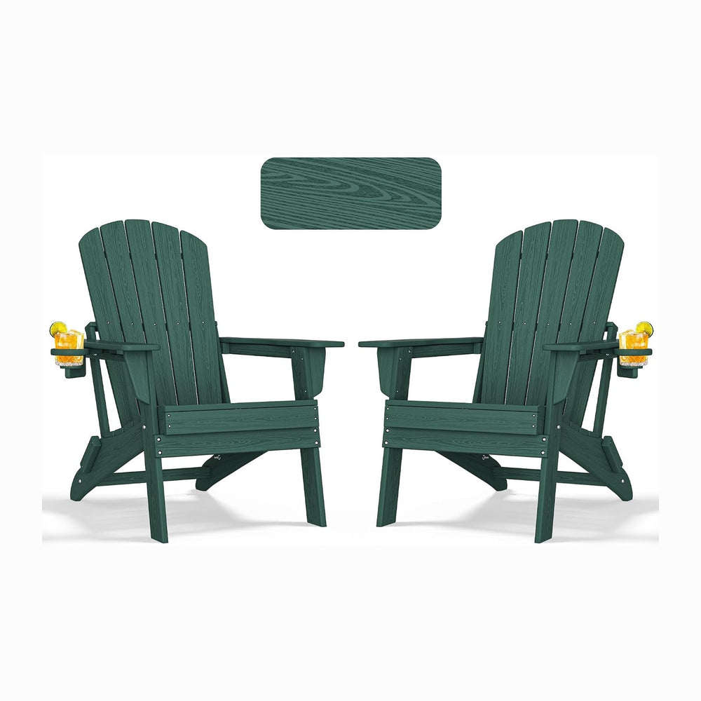 nevilywood Folding Adirondack Chairs Set of 2, HDPE Cup Holders, Green