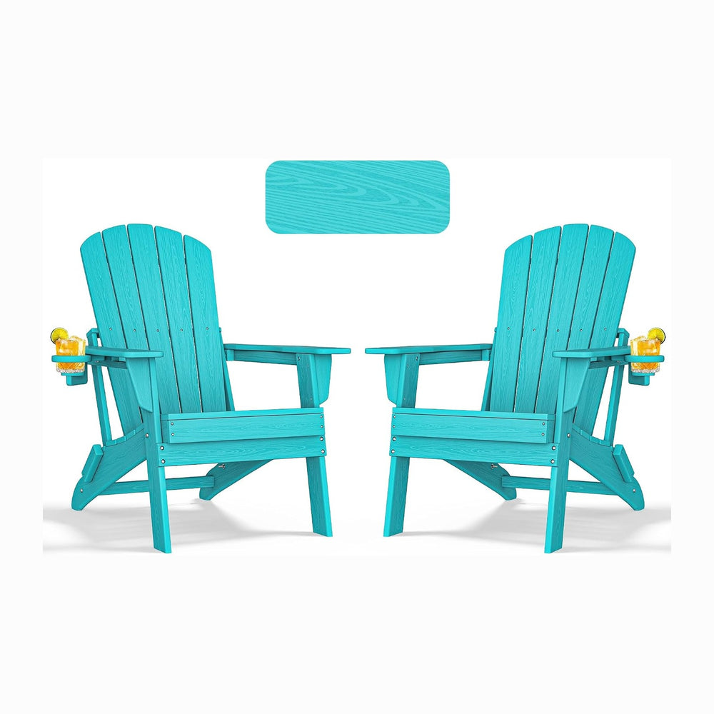 nevilywood Folding Adirondack Chairs Set of 2, HDPE Cup Holders, Aruba