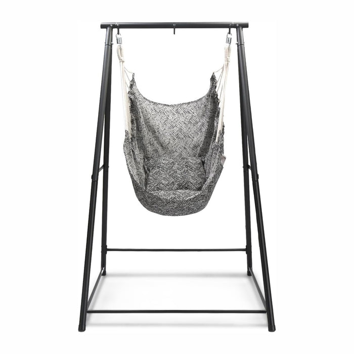 ONCLOUD Upgraded Hammock Chair with Stand for Outside, Heavy Duty Steel Hammock Chair with Stand for Porch, Backyard, Indoor or Outdoor (Black & White)
