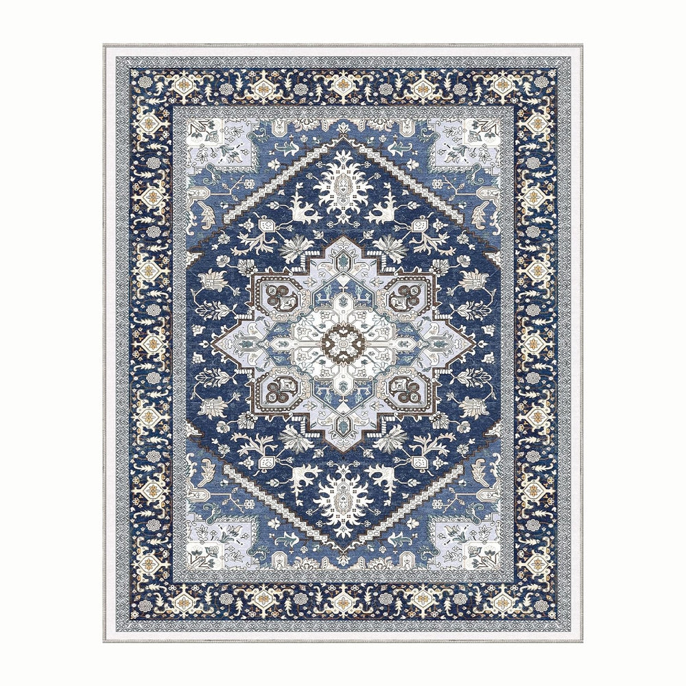 OPPODREAM Soft Area Rugs 8x10, Persian-Inspired Washable Rug, Blue & Gold