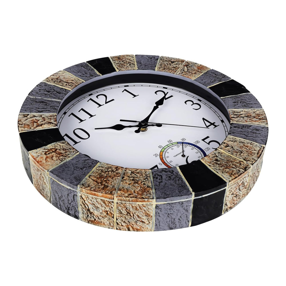 Outdoor Clock Waterproof with Thermometer, 13 Inch Silent Rustic Resin Wall C...
