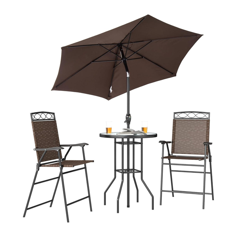 Outsunny 4 Piece Outdoor Bar Set with Umbrella, Patio Dining Set Brown
