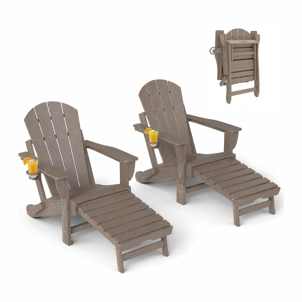 Outsunny Folding Adirondack Chair Set of 2 with Retractable Ottoman Brown