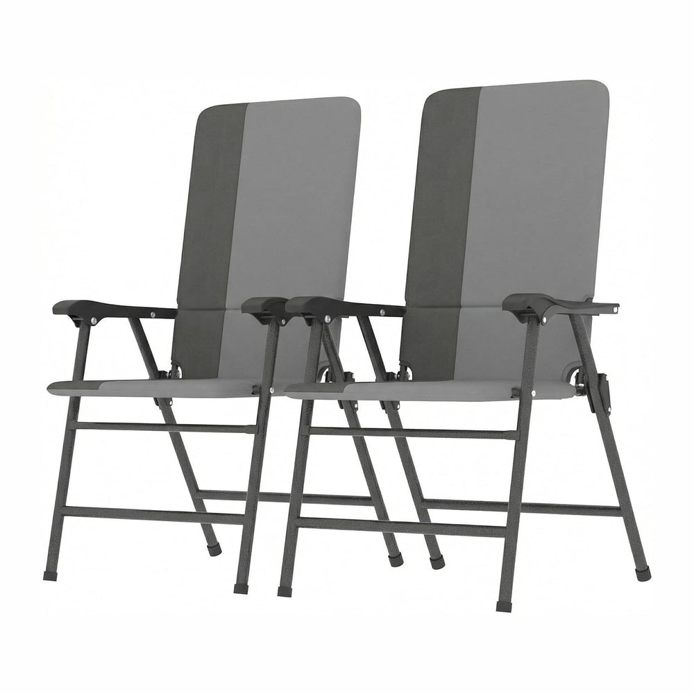Outsunny Folding Patio Chairs Set of 2 Padded High Back Armrests Light Gray