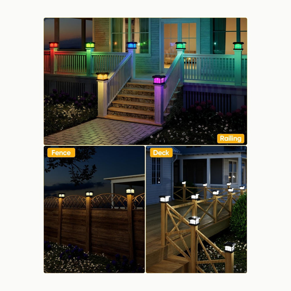 PARTPHONER RGBCW Solar Post Cap Lights 12-Pack, 9 Colors 3 Modes Fence Cap Li...