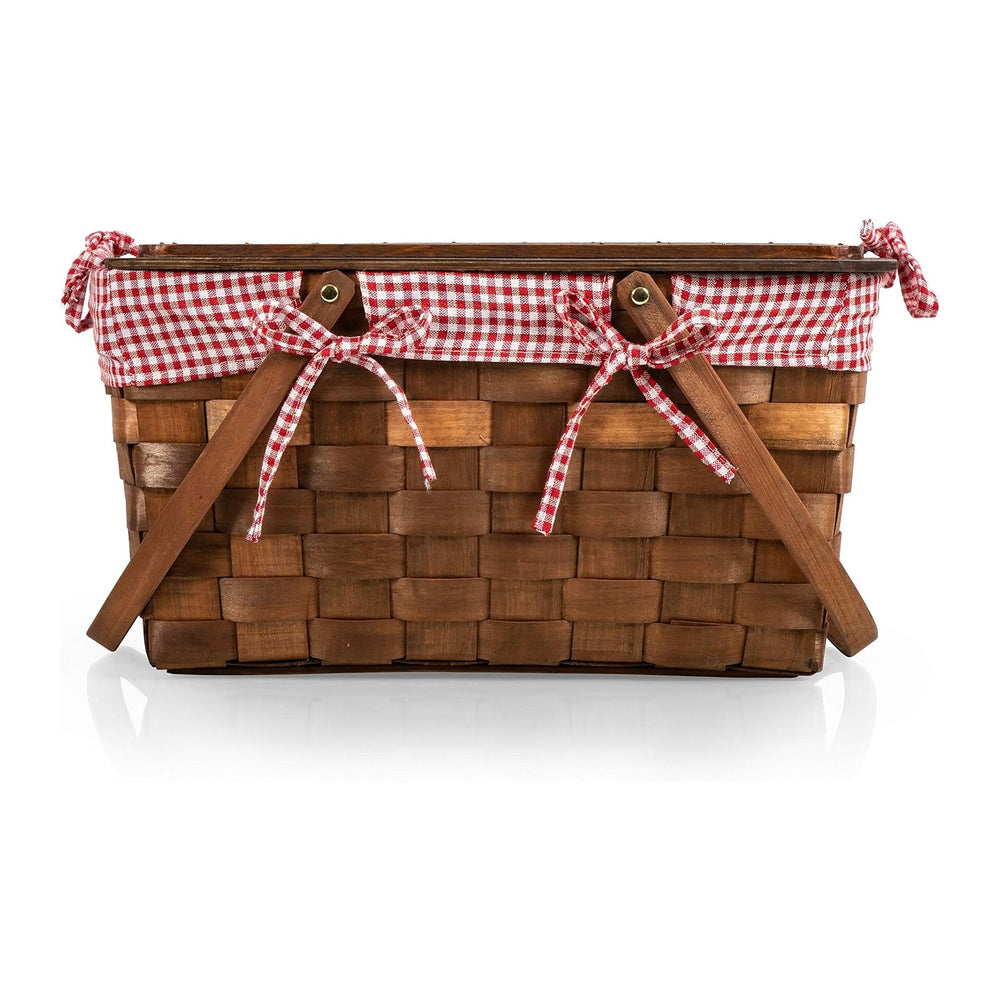 PICNIC TIME Kansas Handwoven Wood Picnic Basket, Sturdy Woven Wicker Basket w...