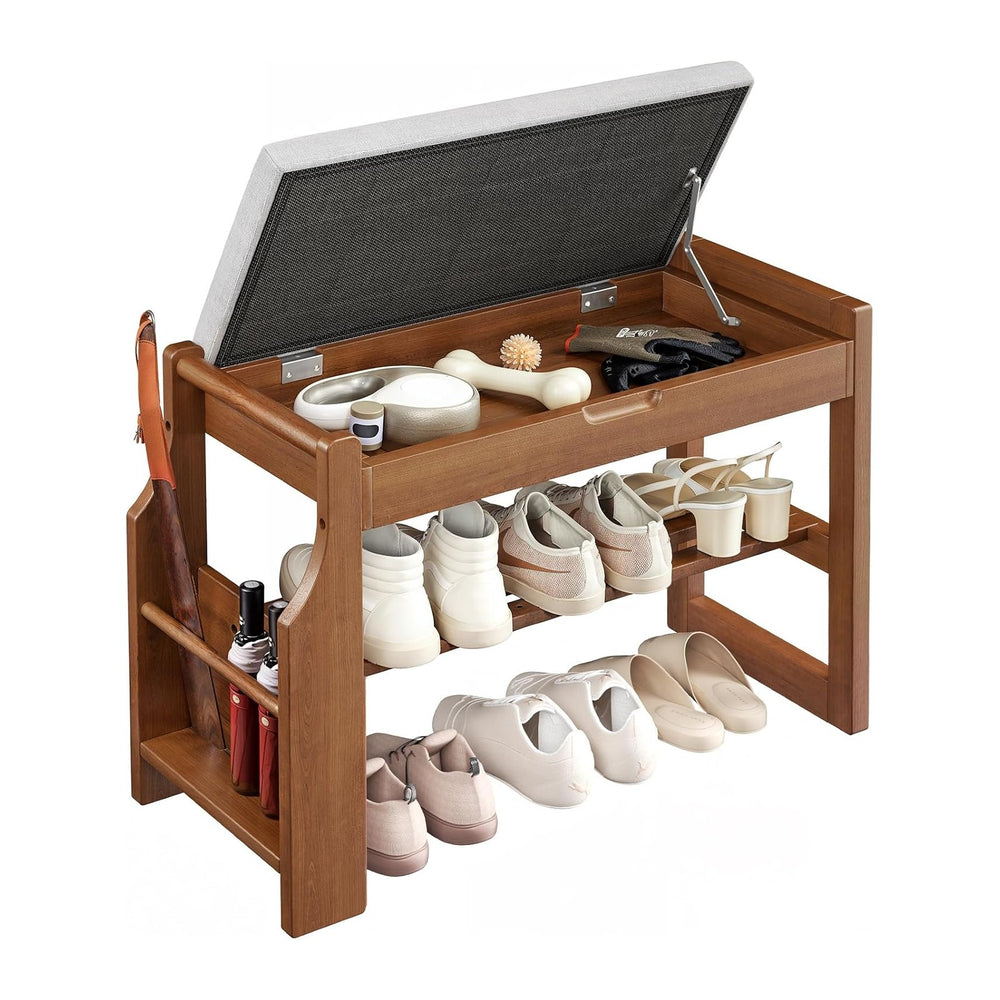 Pipishell 26" Pine Wood Shoe Bench Entryway with Soft Cushion and Storage