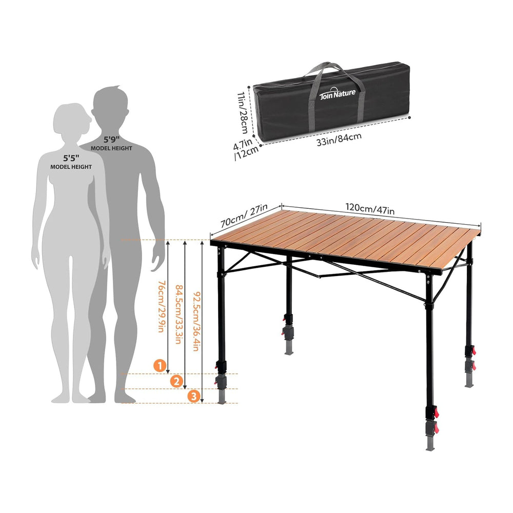 Portable Outdoor Adjustable Height Camping Table, Large for 2-6 Person