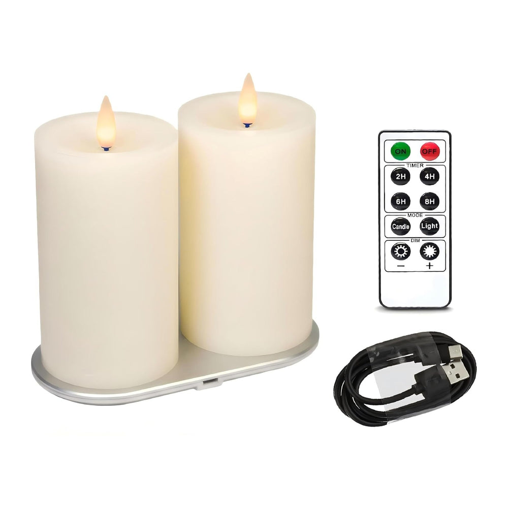 Rechargeable Flameless Pillar Candle with Remote Timer, 3D Moving Flame Real ...