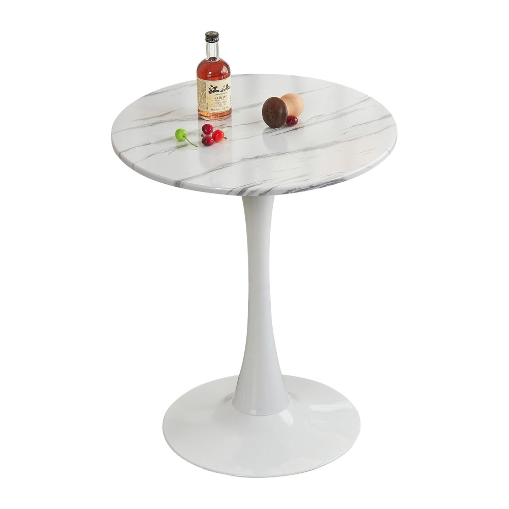 Round Dining Tulip Table for 2, Mid-Century Modern Table with Sturdy Metal Pe...
