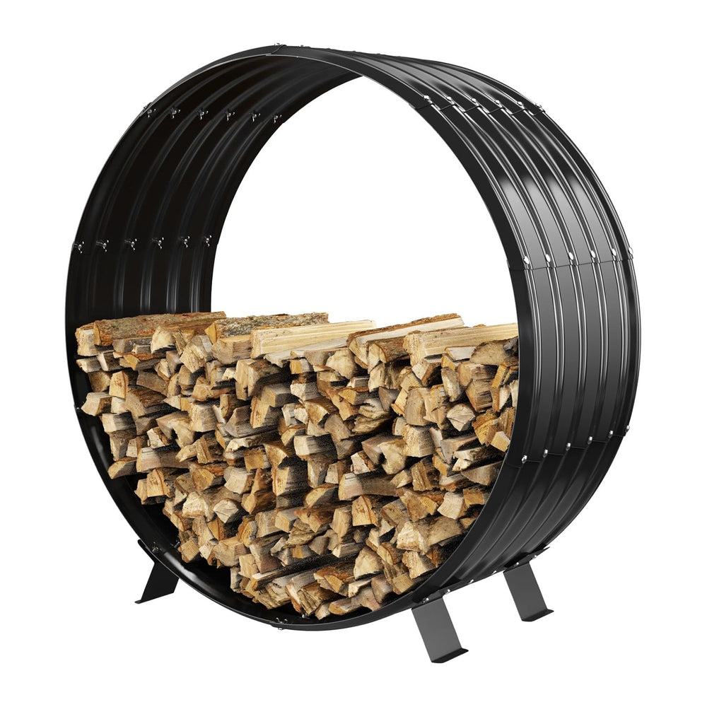 Round Heavy Duty Firewood Rack – Galvanized Wave-Shaped Steel with 4 Sturdy L...