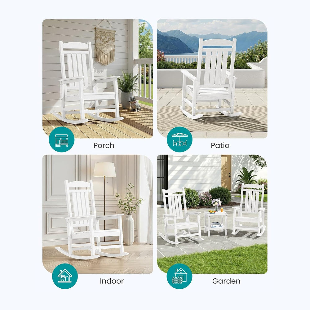 SERWALL Outdoor Rocking Chair Set of 2, Patio Rocking Chair, White