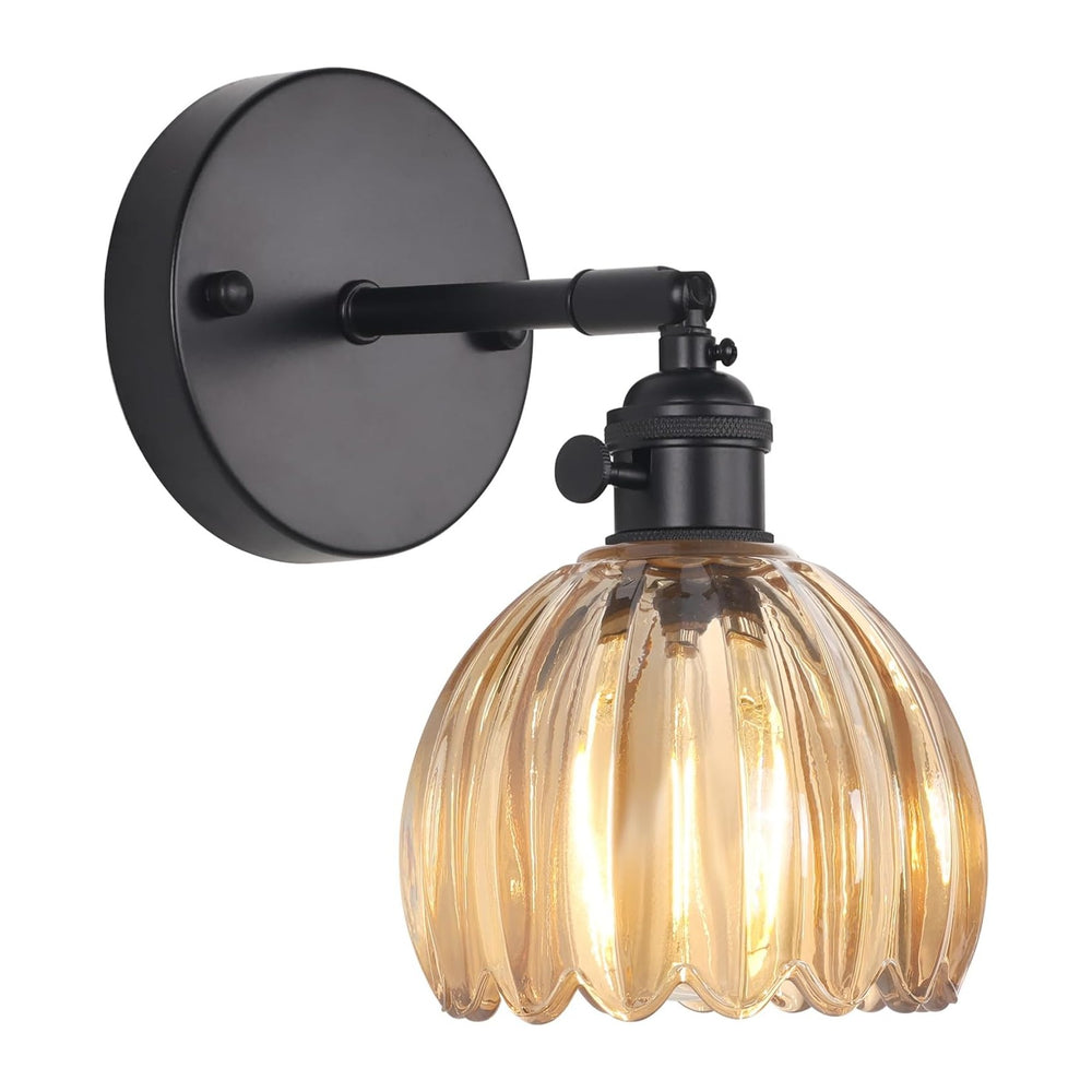 Shenmoyl Vintage Wall Sconce with Amber Tulip Glass Lampshade 180 Degree Adju...