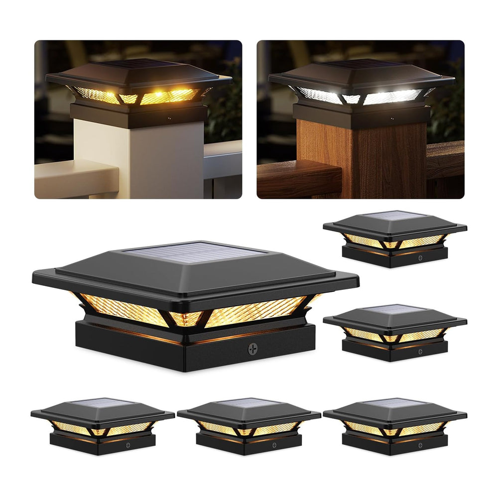 SIEDiNLAR 4x4 Solar Post Cap Lights Outdoor 16 LEDs 2 Modes, 6 Pack, Black