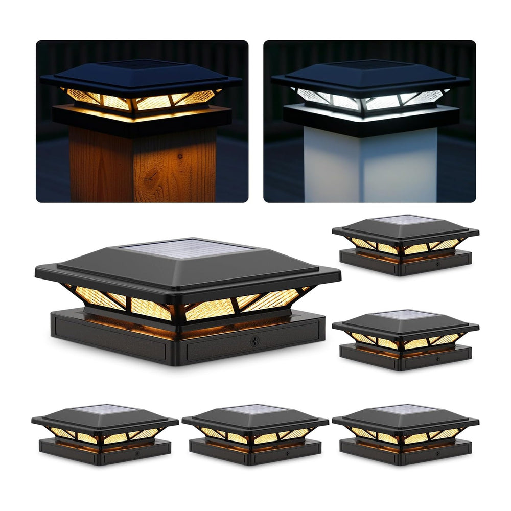 SIEDiNLAR Solar Post Cap Lights Outdoor 2 Modes 6 Pack Black, (Warm/White)