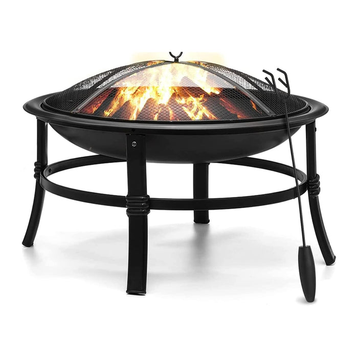 SINGLYFIRE 26 Inch Fire Pit for Outside Outdoor Wood Burning Firepit Bowl Heavy Duty Bonfire Pit Steel Firepit for Patio Backyard Camping Deck Picnic Porch with Spark Screen,Log Grate,Poker