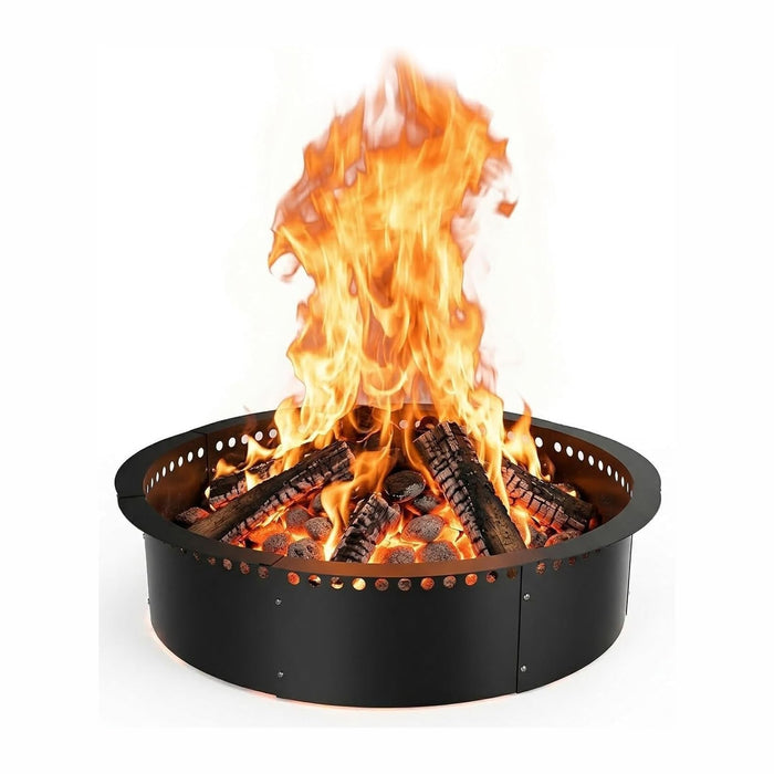 Smokeless Fire Pit Ring, 32 inch Outer/28 inch Inner Outside Fire Pit, Heavy Duty Large Solid Metal Steel Round Firepit Rim Insert for Outside Wood Burning, DIY Campfire Ring