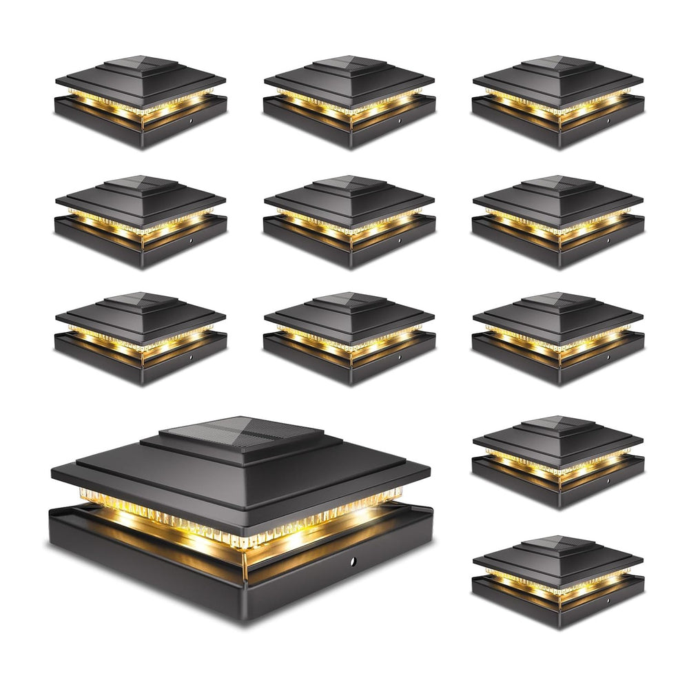 Solar Post Cap Lights 12pack,Warm & Cool Light,for 4x4 5x5 6x6 Posts Black